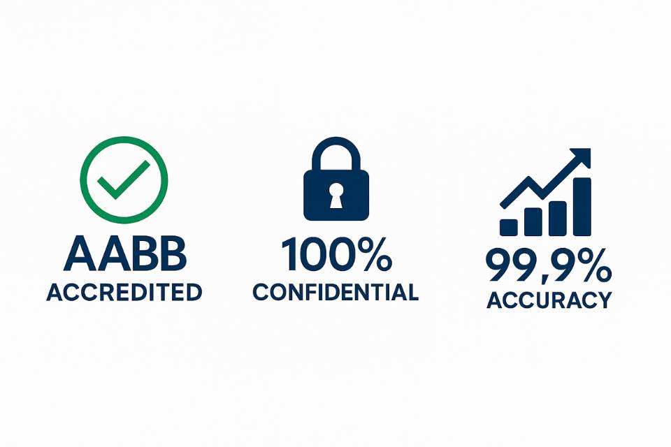 Trust Badges for Genetic Test While Pregnant – AABB, Confidential, Accurate

